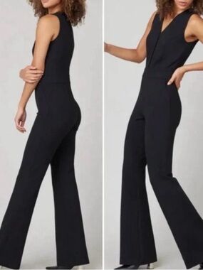 Spanx Perfect Sleeveless Jumpsuit Black Size S Smoothing Ponte Fit & Flare